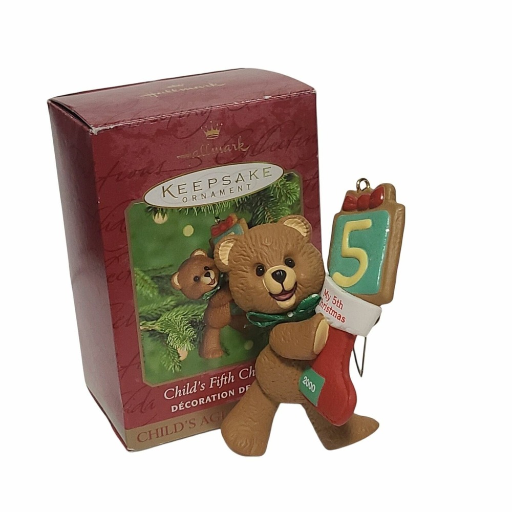 Hallmark Keepsake Ornament Child's Fifth Christmas Teddy Bear 2000